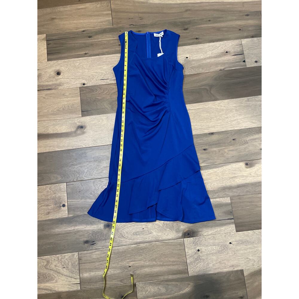 Grace Karin Blue Asymmetrical Ruched Ruffle Dress Queen Anne Neckline NWT Size M - Picture 5 of 8